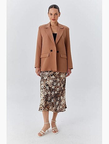Blazer long en similicuir avec fermeture boutonnée mixray