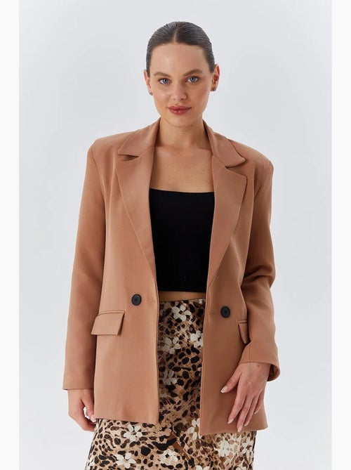 Blazer long en similicuir avec fermeture boutonnée mixray - Kiabi Blazer long en similicuir avec fermeture boutonnée mixray - Kiabi