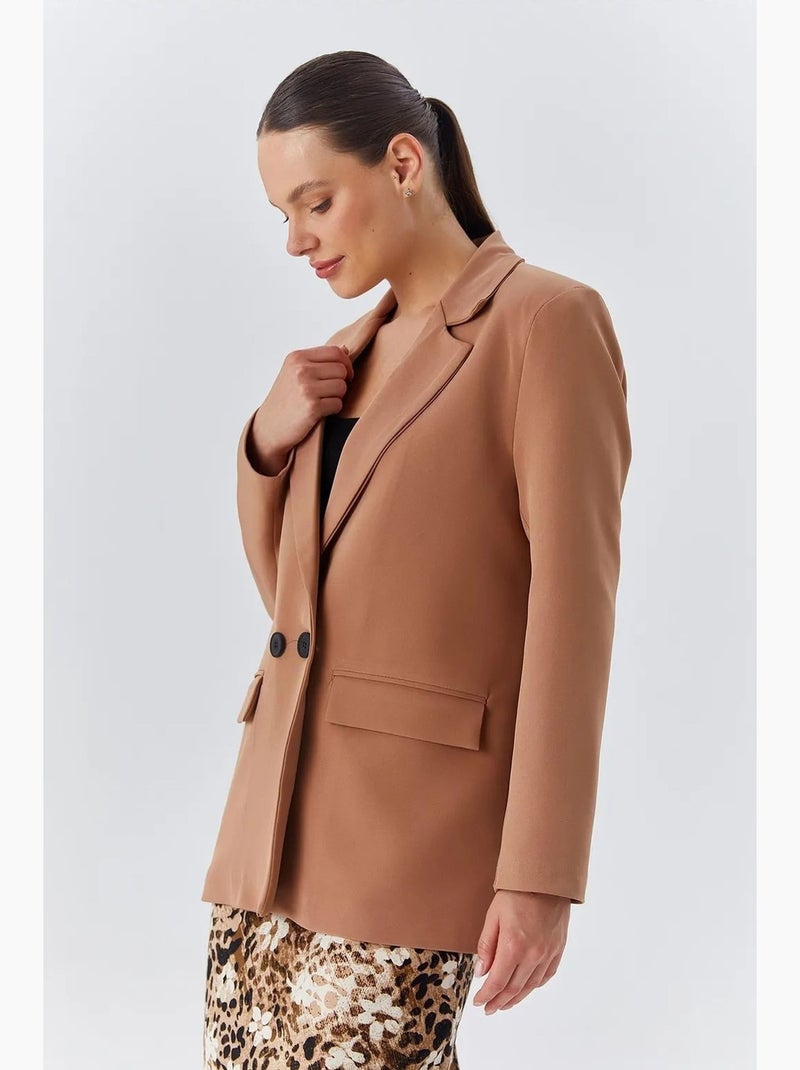 Blazer long en similicuir avec fermeture boutonnée mixray Camel - Kiabi