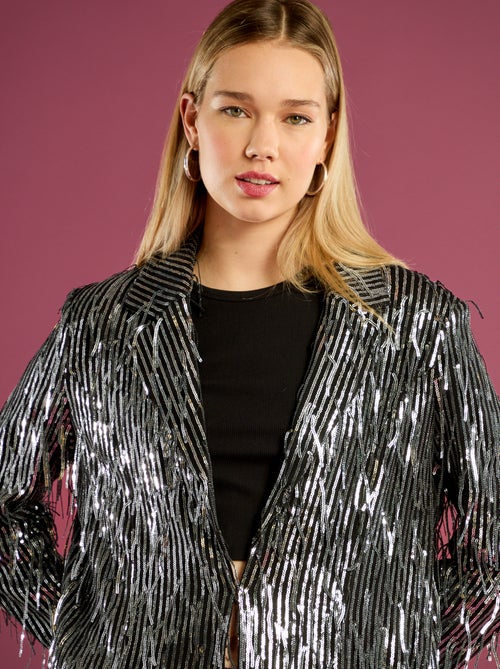 Blazer met franjes en lovertjes - Kiabi