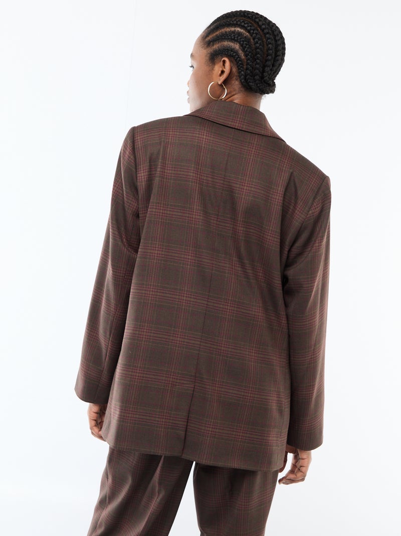 Blazer met lange mouwen en ruitjes Bruin - Kiabi