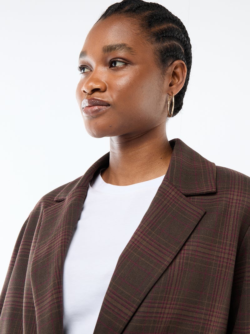 Blazer met lange mouwen en ruitjes Bruin - Kiabi