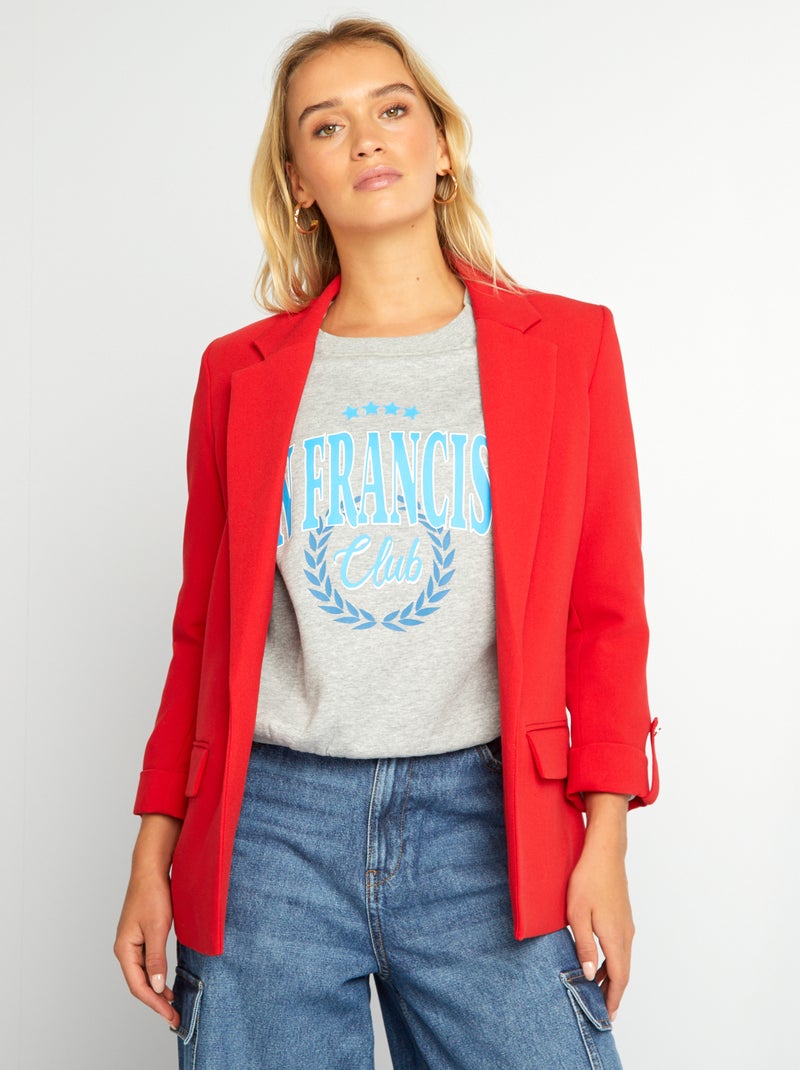 Blazer met opgetrokken mouwen ROOD - Kiabi
