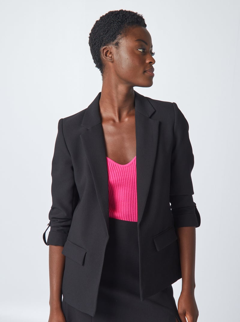 Blazer met opgetrokken mouwen zwart - Kiabi