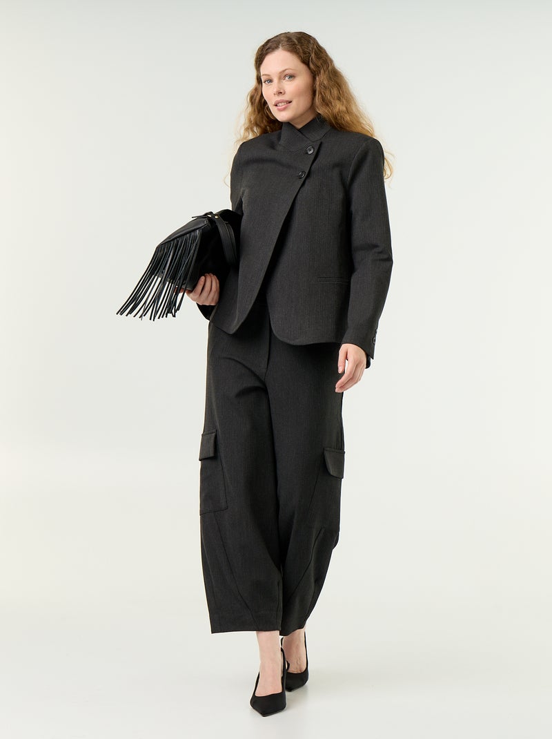 Blazer met opstaande kraag en overslageffect Grijs - Kiabi