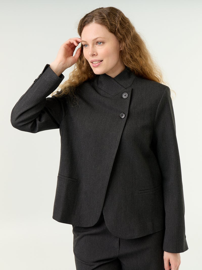 Blazer met opstaande kraag en overslageffect Grijs - Kiabi