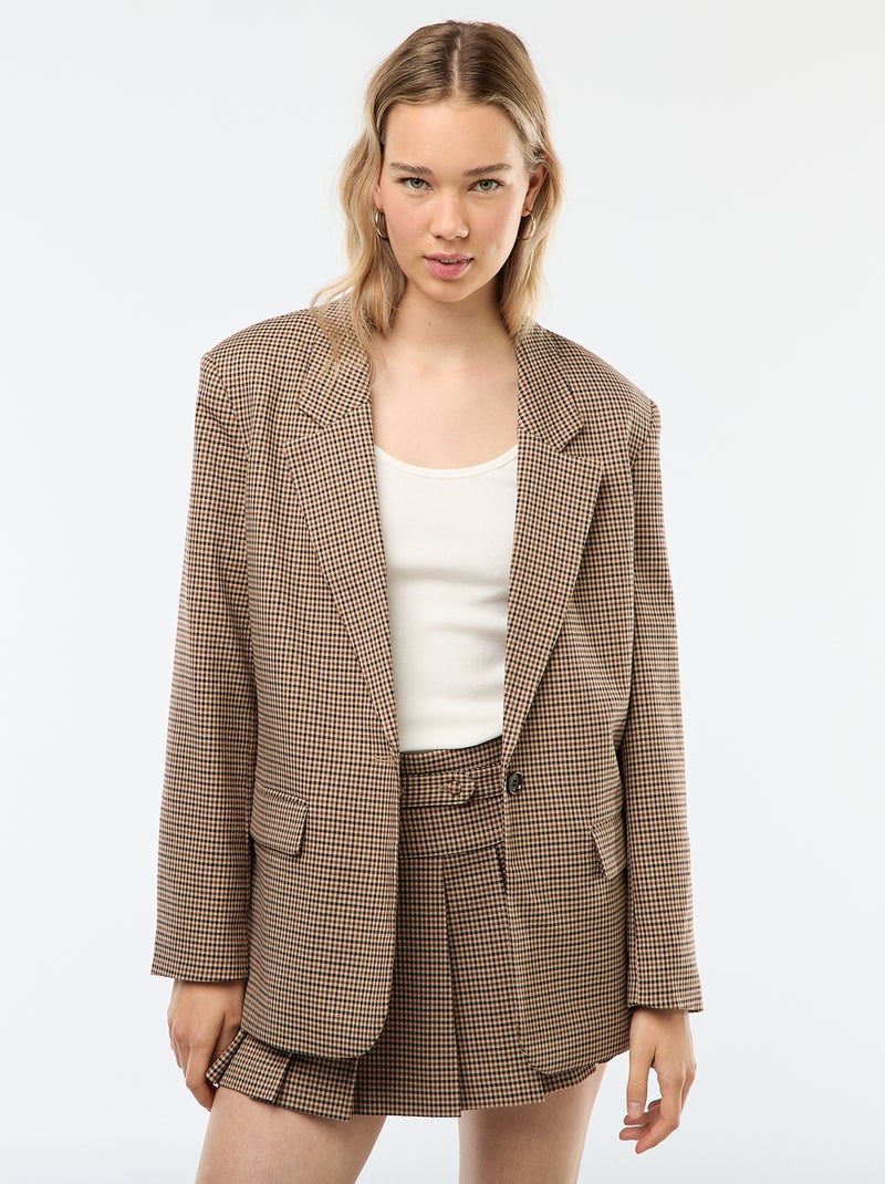 Blazer met pied-de-poule-print Bruin - Kiabi