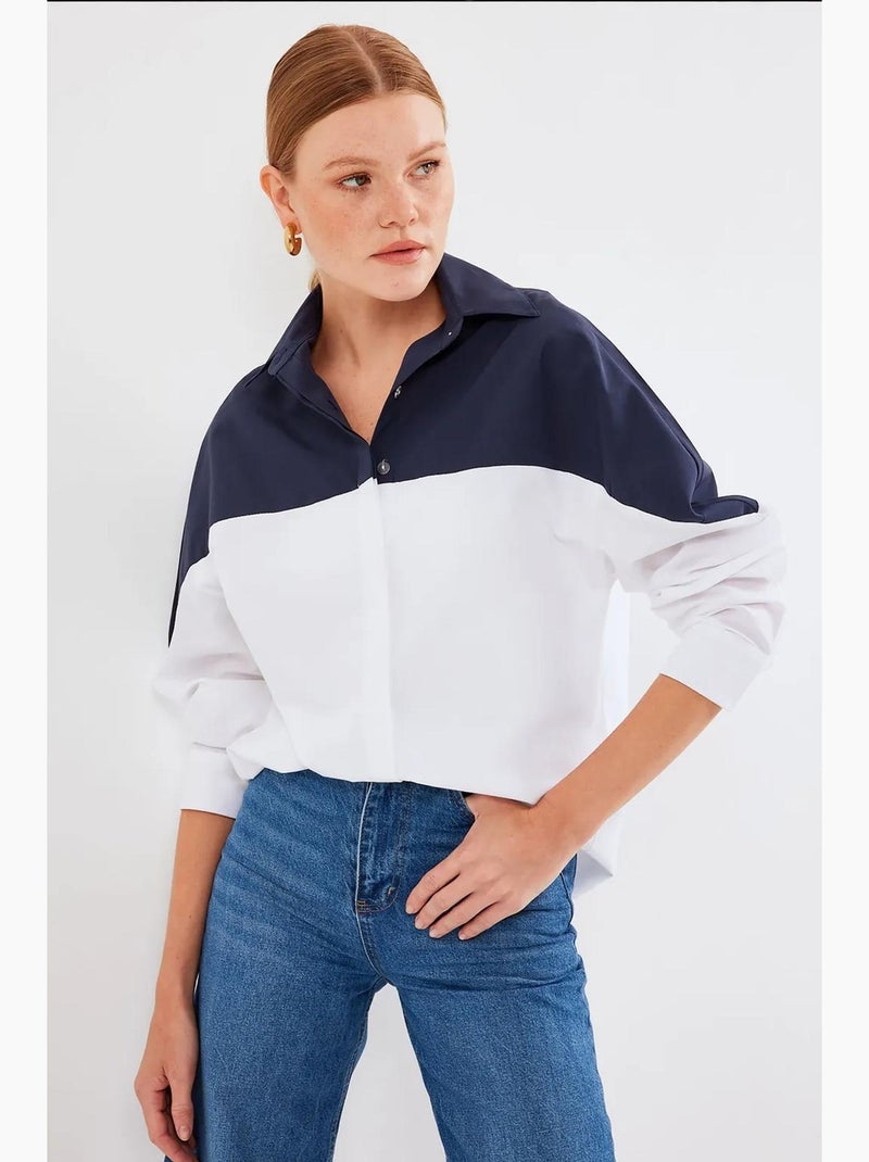 Block color oversize shirt bdart Marineblauw - Kiabi