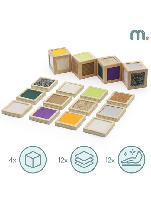 Blocs sensoriels bois enfant 5x5cm 4 cubes 12 tuiles textures mamabrum - Kiabi Blocs sensoriels bois enfant 5x5cm 4 cubes 12 tuiles textures mamabrum - Kiabi