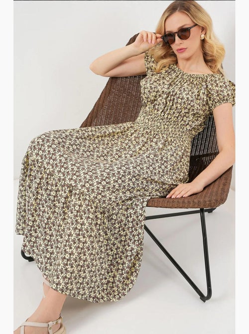 Bloemen a-lijn maxi-jurk met elastische details bdart - Kiabi