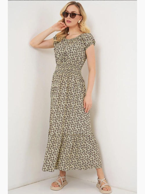 Bloemen a-lijn maxi-jurk met elastische details bdart - Kiabi