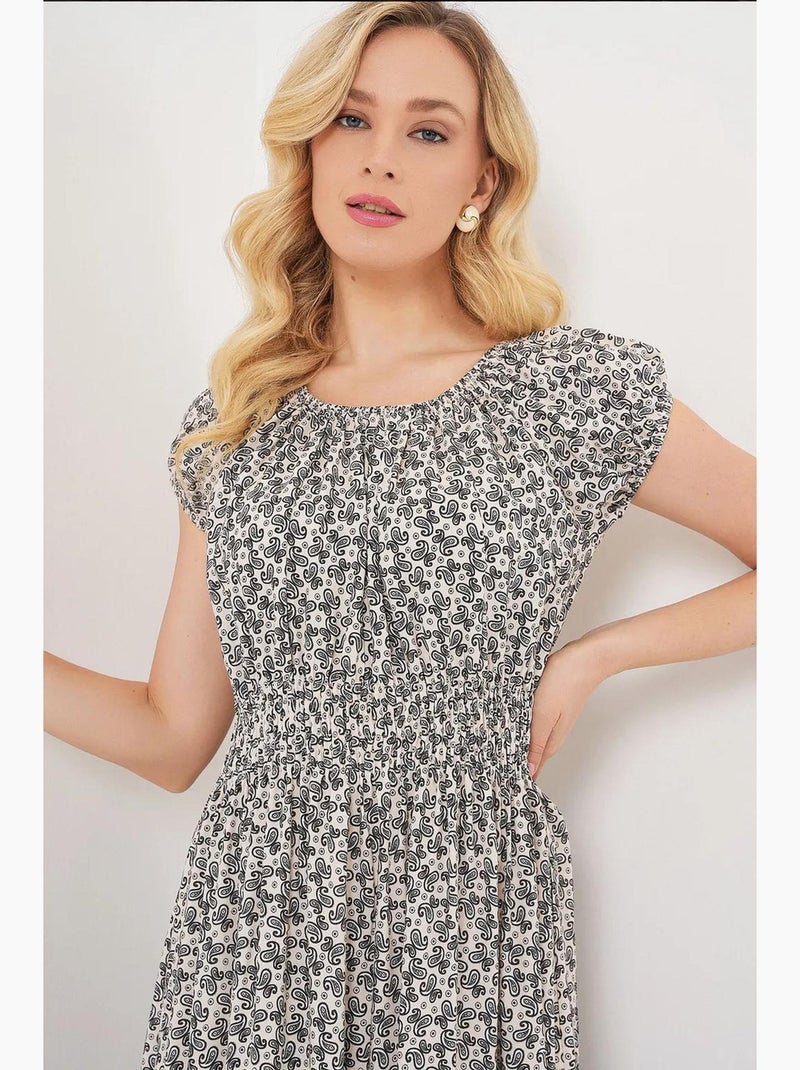 Bloemen a-lijn maxi-jurk met elastische details bdart Zwart - Kiabi