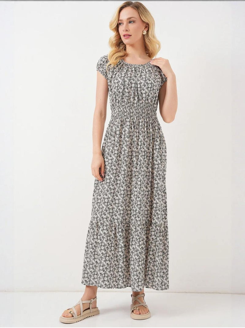 Bloemen a-lijn maxi-jurk met elastische details bdart Zwart - Kiabi
