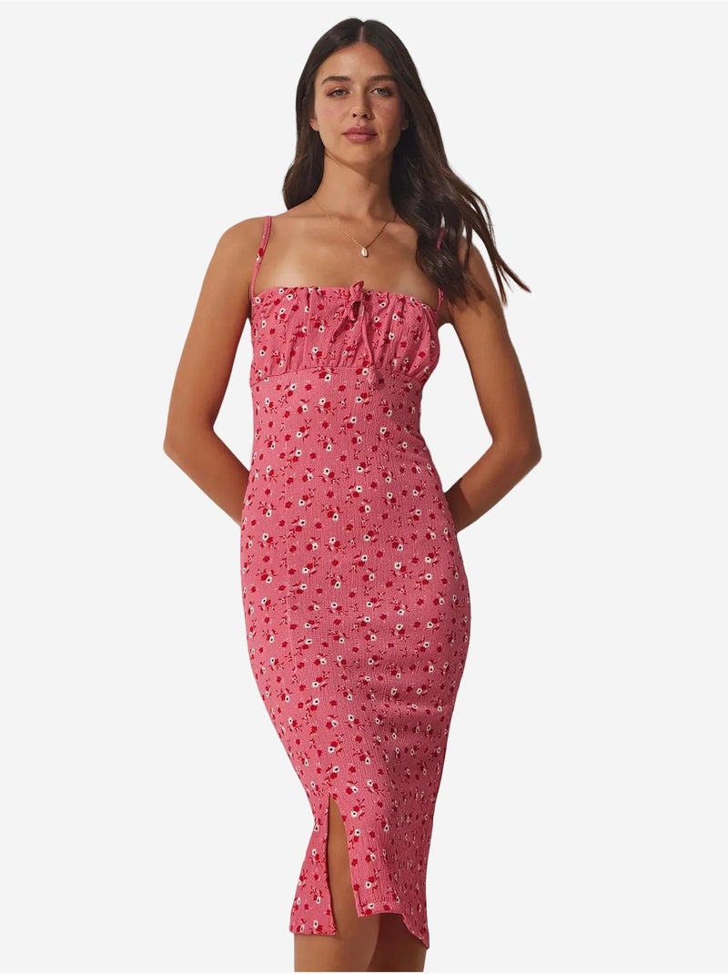 Bloemen bodycon midi-jurk met split istanbul Lichtroze - Kiabi