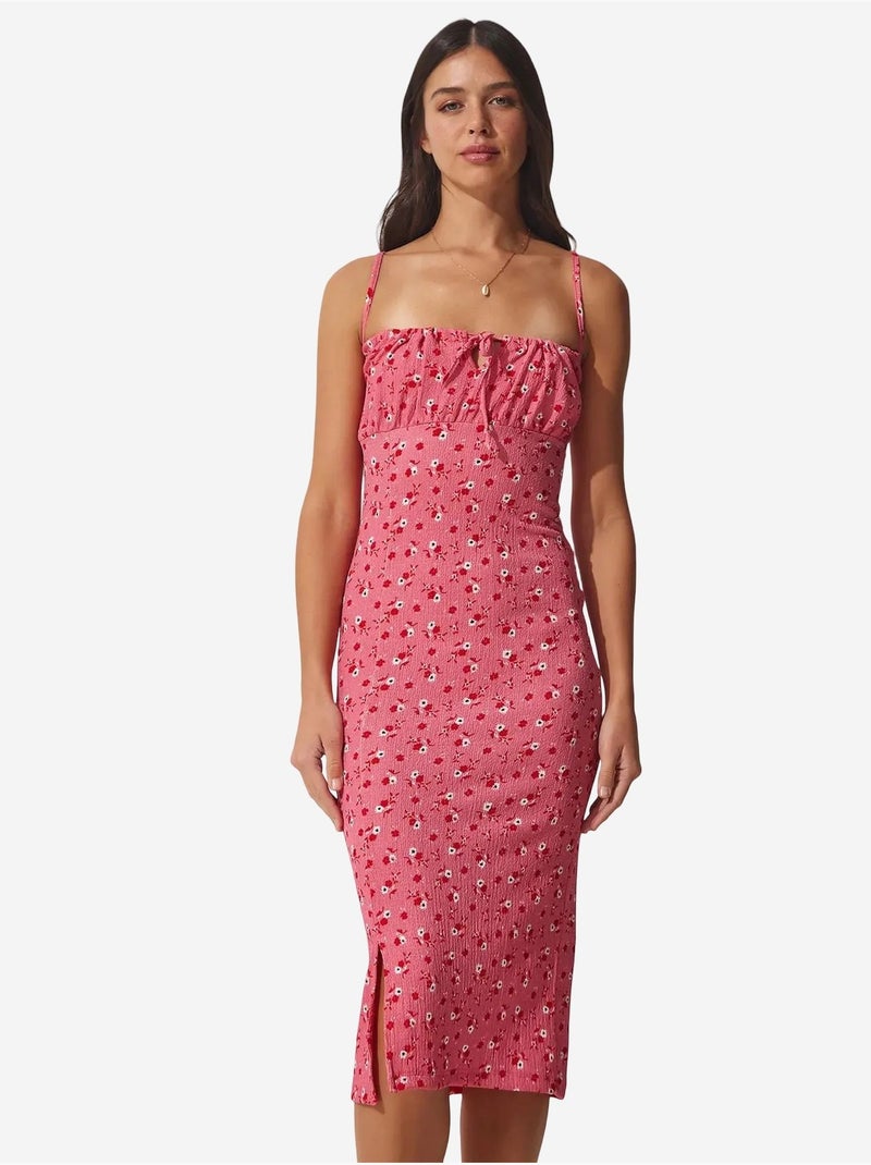 Bloemen bodycon midi-jurk met split istanbul Lichtroze - Kiabi