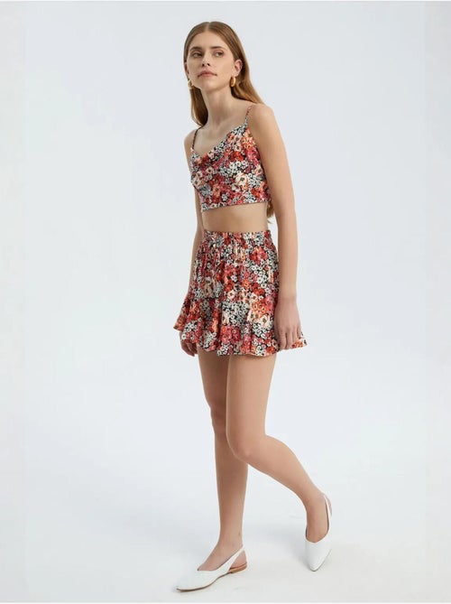 Bloemen hoge taille elastische taille ruches shorts hiccup - Kiabi Bloemen hoge taille elastische taille ruches shorts hiccup - Kiabi