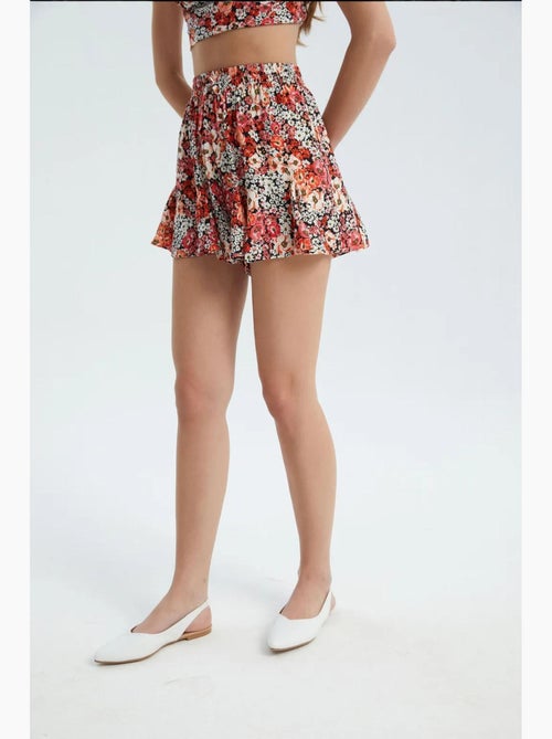 Bloemen hoge taille elastische taille ruches shorts hiccup - Kiabi Bloemen hoge taille elastische taille ruches shorts hiccup - Kiabi