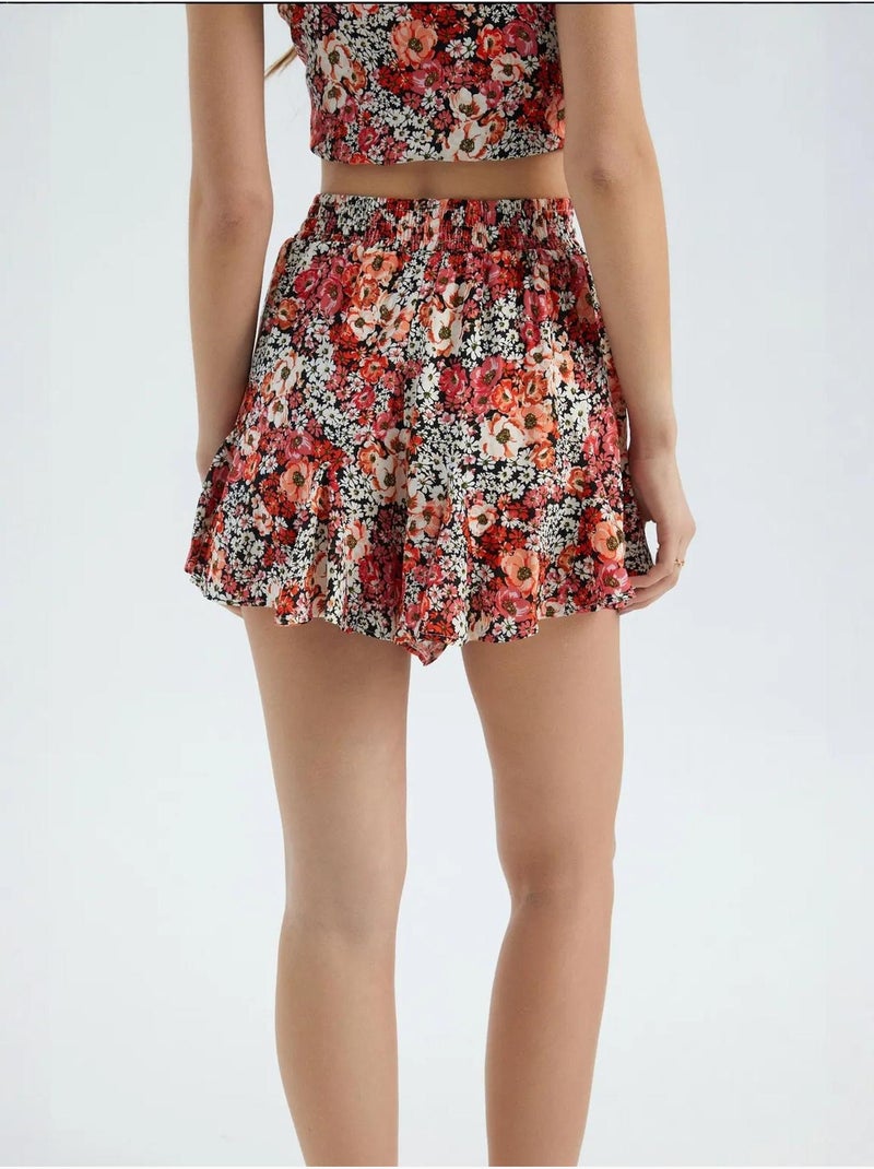 Bloemen hoge taille elastische taille ruches shorts hiccup Multicolor - Kiabi