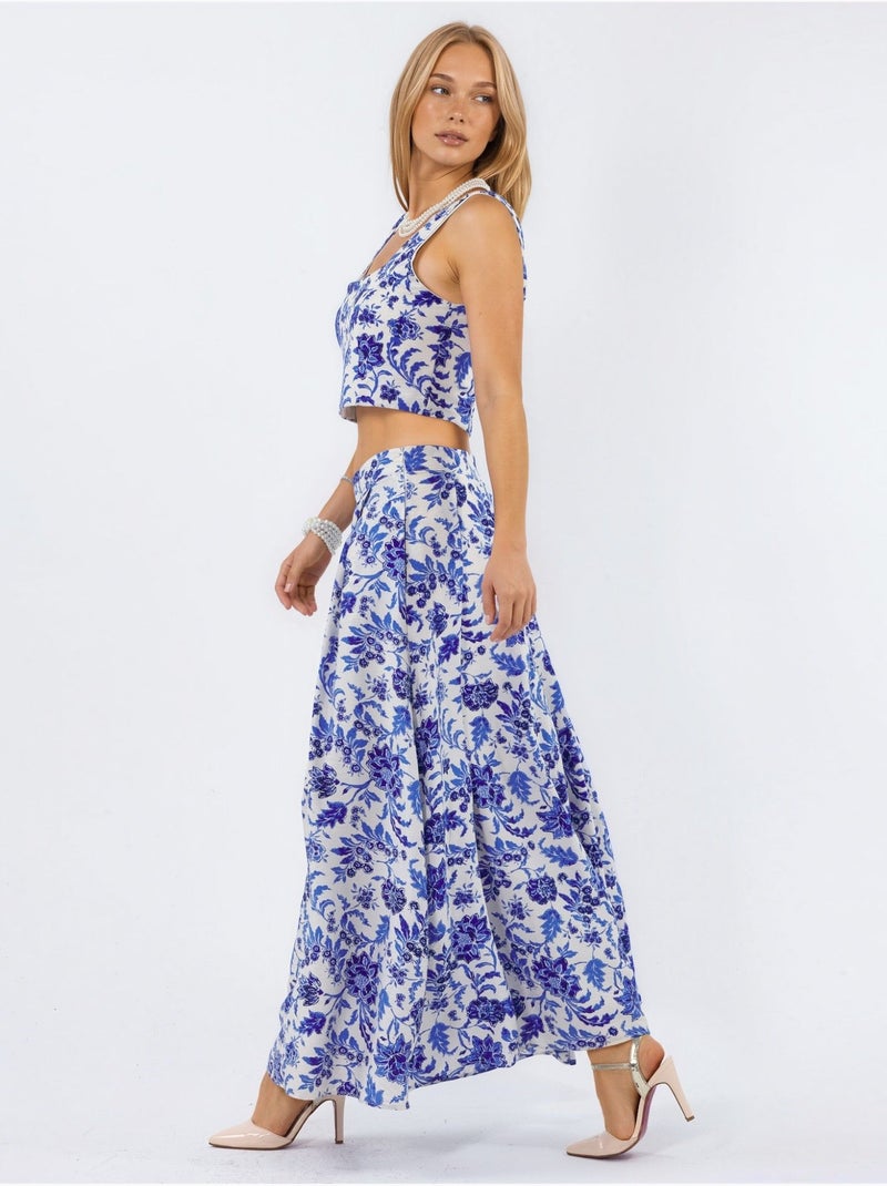 Bloemen midi a-lijn rok met hoge taille en plooien busem Multicolor - Kiabi