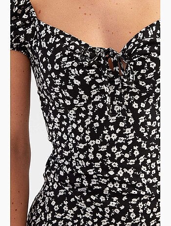 Bloemen midi-jurk met blote schouders en zijsplit hiccup