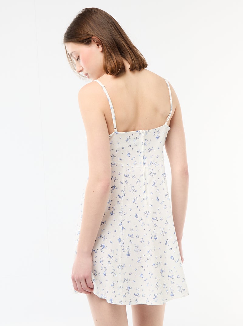 Bloemenjurk van gemengd linnen Wit - Kiabi