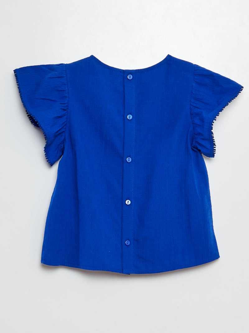 Bloesje met korte mouwen met borduursels BLAUW - Kiabi