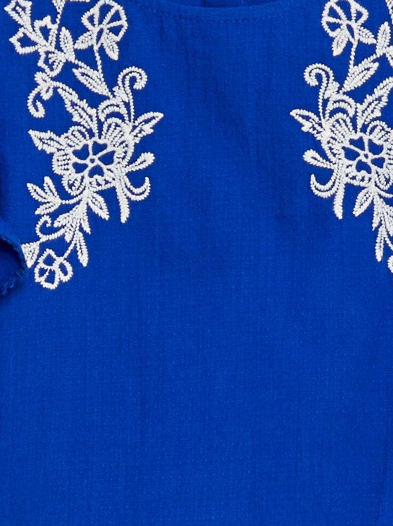 Bloesje met korte mouwen met borduursels BLAUW - Kiabi