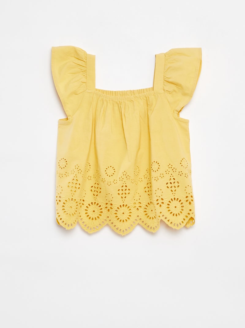 Bloesje met smokwerk en broderie anglaise geel - Kiabi
