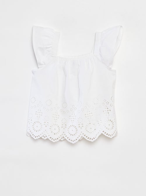 Bloesje met smokwerk en broderie anglaise - Kiabi