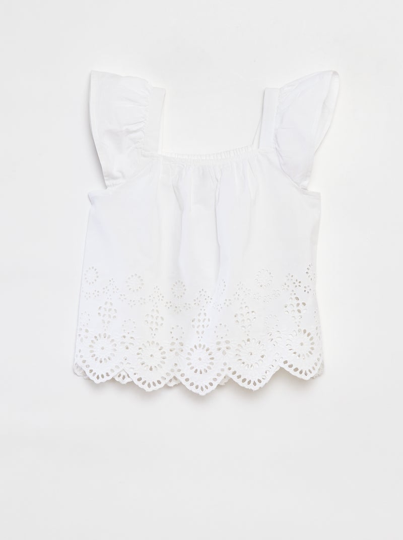 Bloesje met smokwerk en broderie anglaise wit - Kiabi