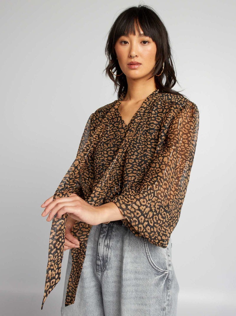 Blouse à col lavallière léopard - Kiabi