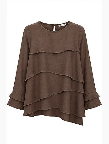 Blouse à col rond à manches longues avec volants mixray