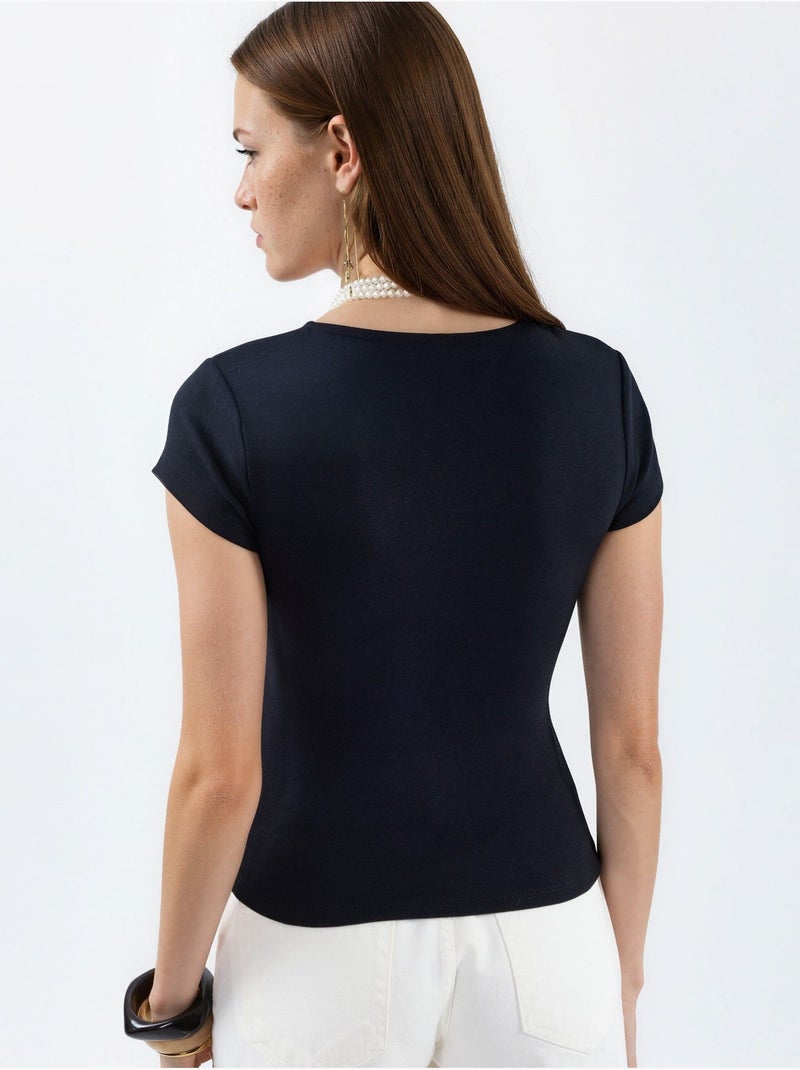 Blouse à col v en mélange modal et coton busem Noir - Kiabi