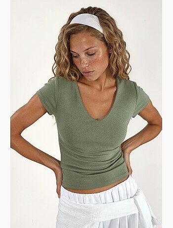 Blouse à col v en mélange modal et coton busem