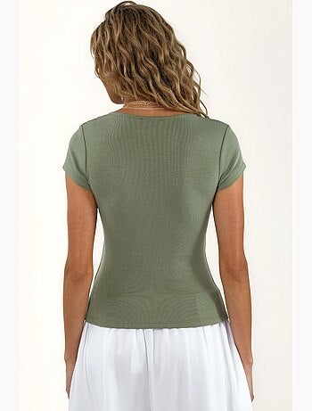 Blouse à col v en mélange modal et coton busem