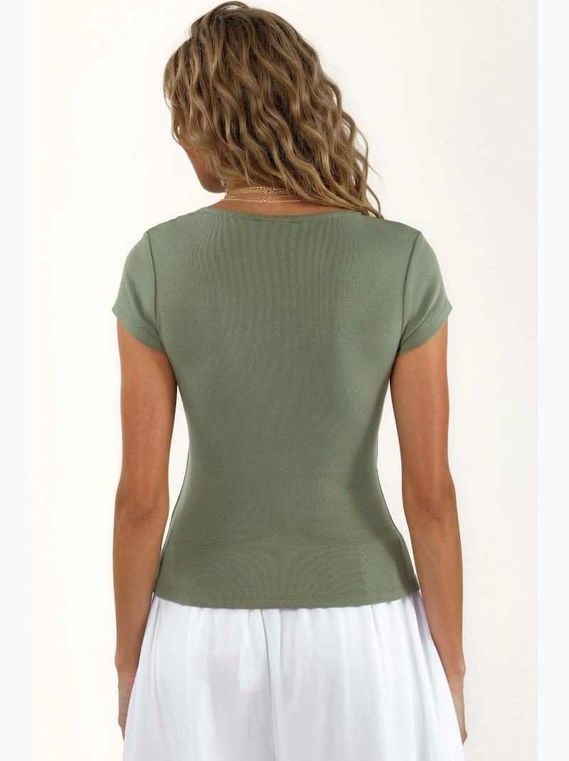Blouse à col v en mélange modal et coton busem Vert menthe - Kiabi