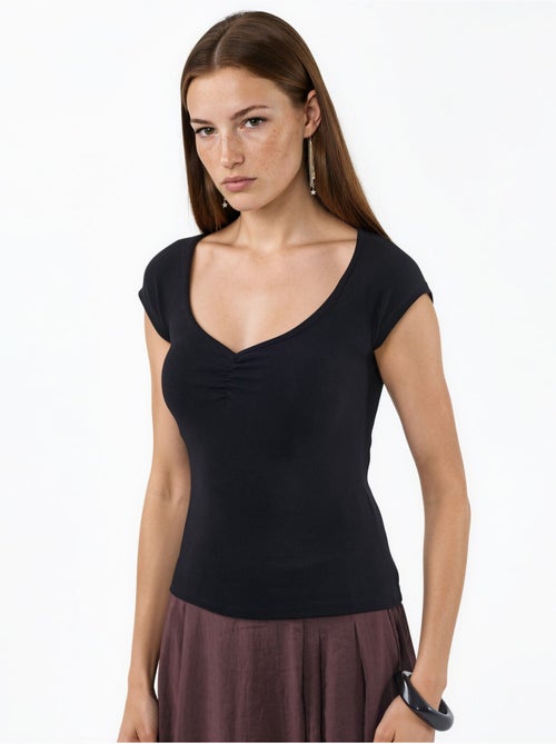 Blouse à col v et manches courtes avec drapé busem - Kiabi