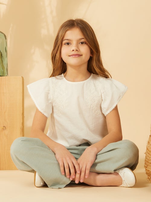 Blouse à manches courtes avec broderies - Kiabi