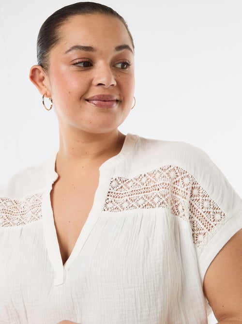 Blouse à manches courtes en double gaze de coton - Kiabi