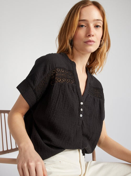 Blouse à manches courtes en gaze de coton - Kiabi