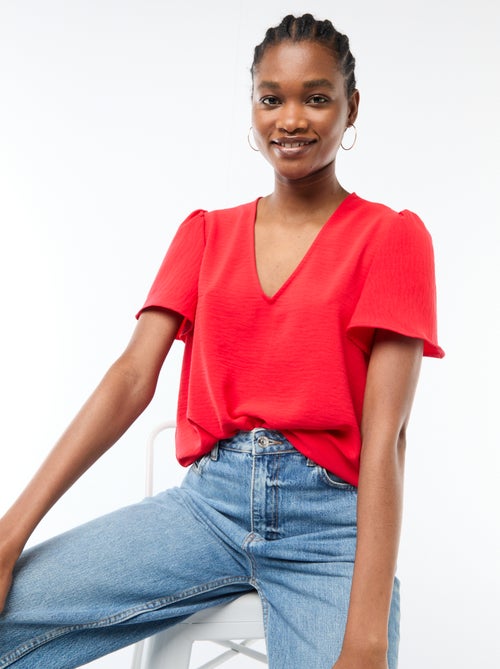 Blouse à manches courtes et col V - Kiabi Blouse à manches courtes et col V - Kiabi