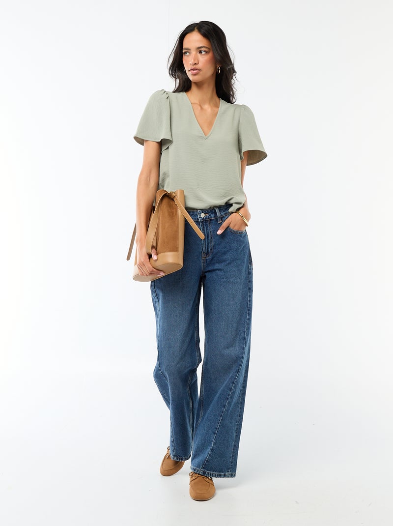 Blouse à manches courtes et col V Vert - Kiabi
