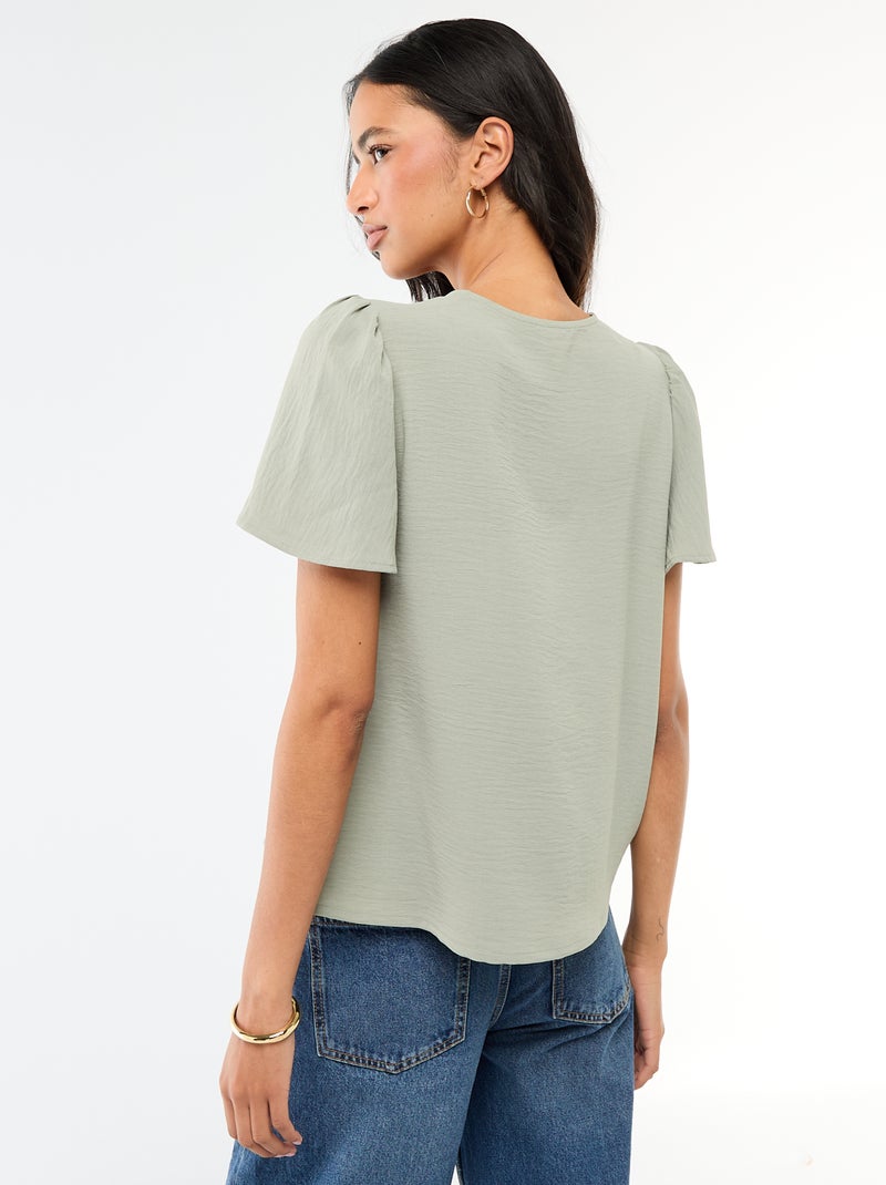 Blouse à manches courtes et col V Vert - Kiabi