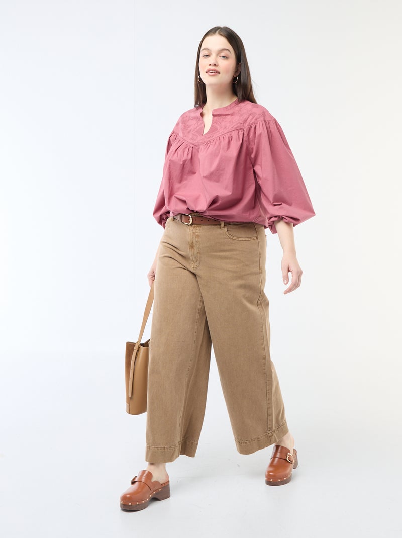 Blouse à manches longues avec broderies Rouge - Kiabi