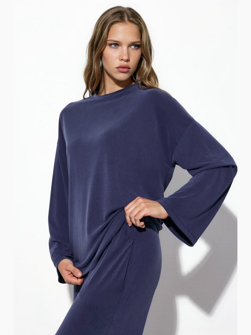 Blouse à manches longues avec col rond et coupe décontractée busem Bleu marine - Kiabi