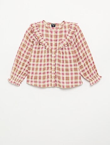 Blouse à manches longues en gaze de coton avec volants