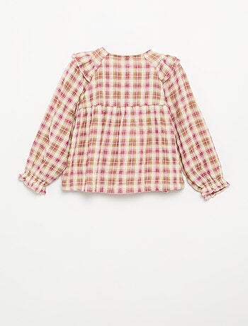 Blouse à manches longues en gaze de coton avec volants