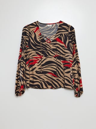 Blouse à manches longues et col en V avec imprimé zèbre 'JDY'
