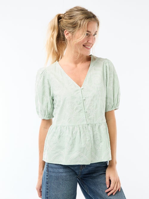 Blouse avec broderies et base volantée - Kiabi