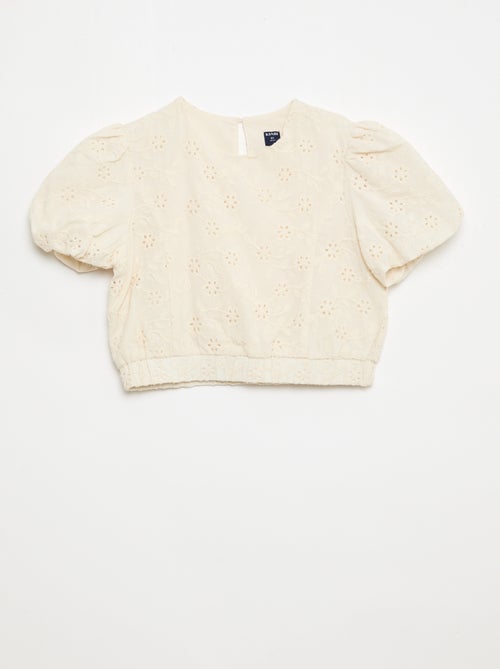 Blouse avec broderies fleurs à manches courtes - Kiabi